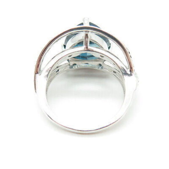 925 Sterling Silver Real Round-Cut Blue Diamond & London Blue Topaz Ring Size 6 - Picture 5 of 8